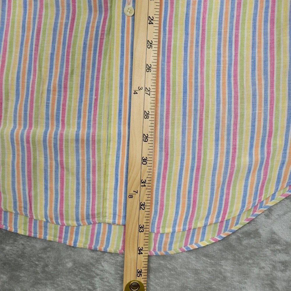 Brooks Brothers 346 Men's L Colorful 100% Linen Short Sleeve Button Down Shirt